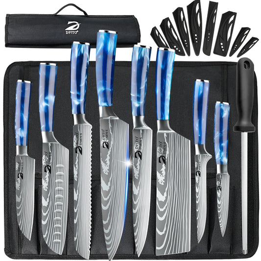 8 Piece Chef Knife Set with Utility Boning Cleaver and Santoku