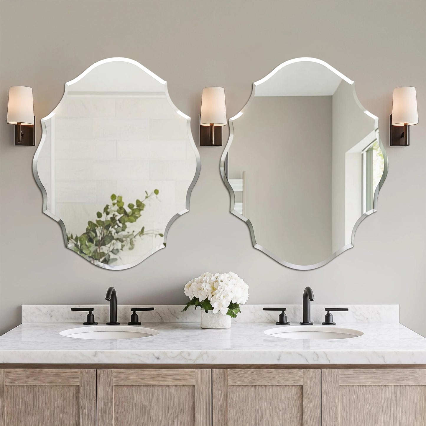 BORWAR Frameless Scalloped Wall Mirror With Beveled Edge