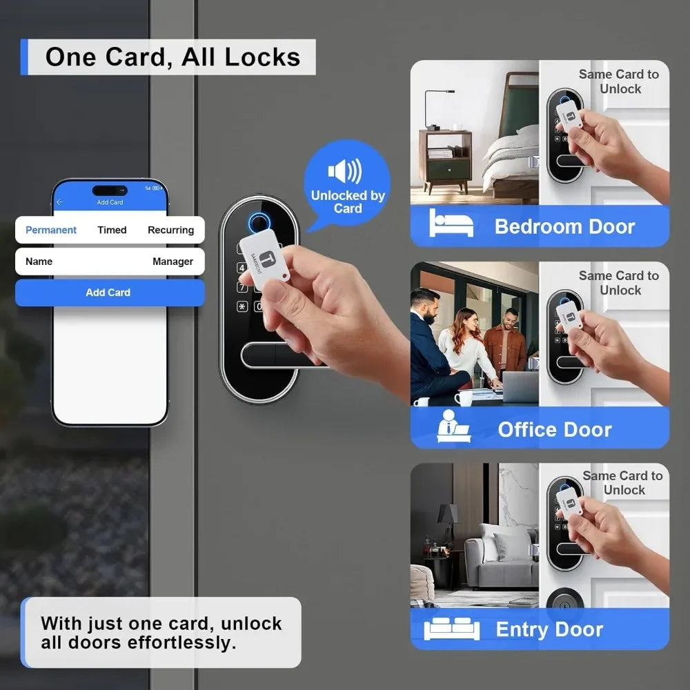 Silver Keyless Entry Fingerprint Smart Lock With Code Passcode
