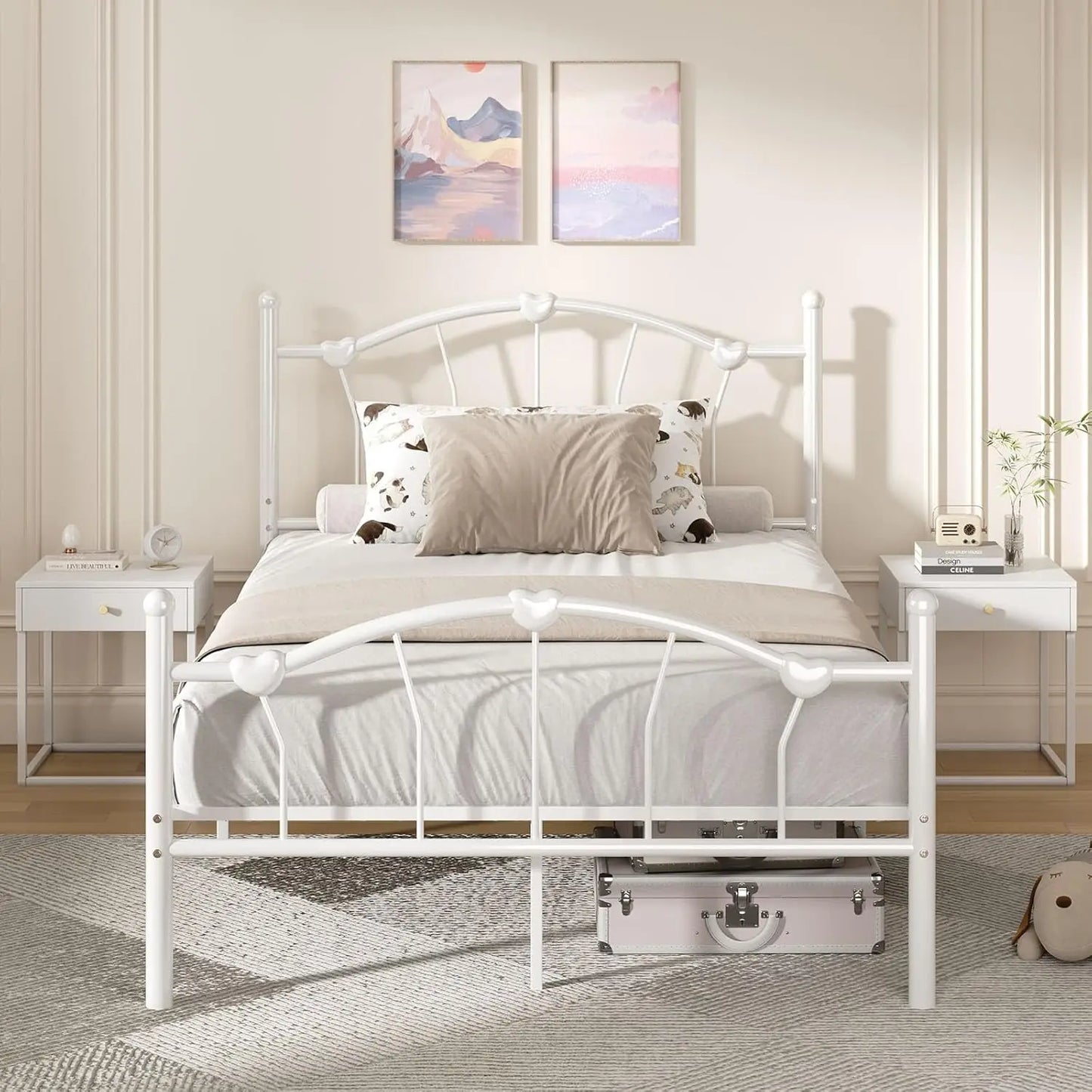 Angduo Metal Bed Frame with Heart Shaped Headboard Plus