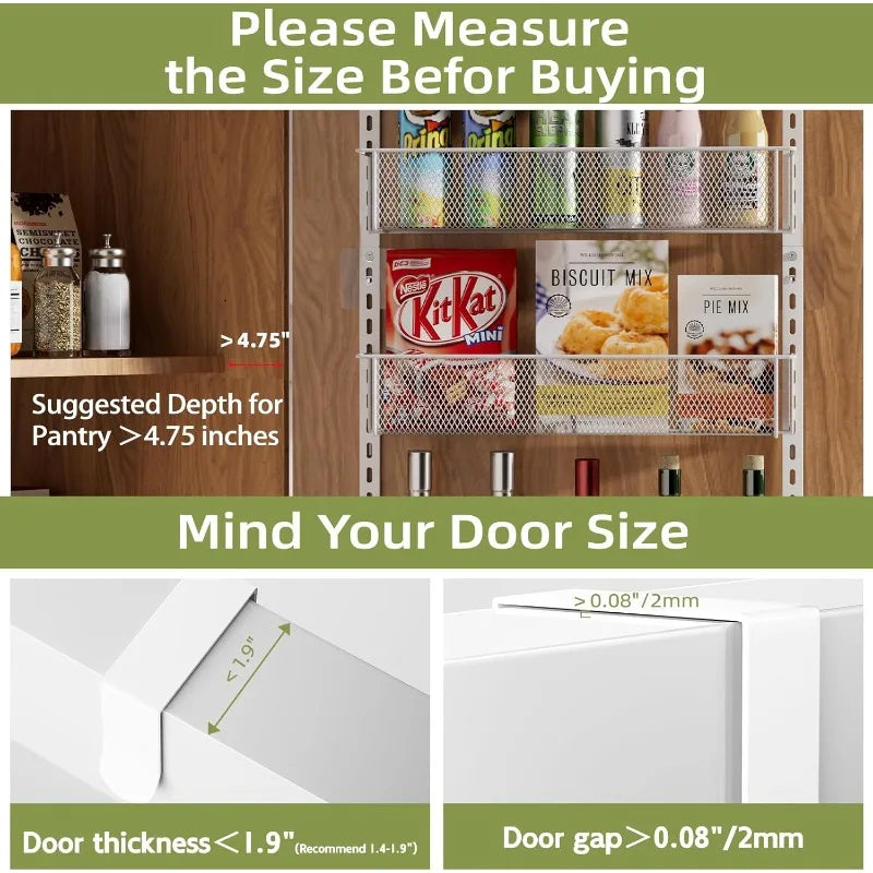 8 Tier Pantry Door Organizer Shelves Metal Hanging and Wall Mount Spice Rack Organizer Pantry Door Organization for Kitchen Storage