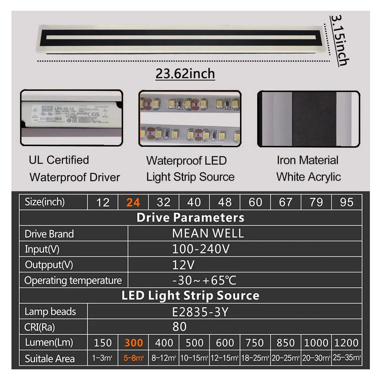 Outdoor Long Strip Modern LED Wall Light Fixture Lamps IP67