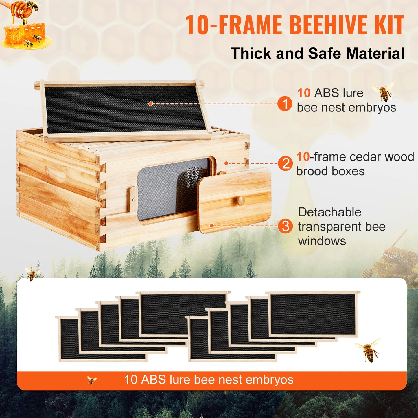 SucceBuy Natural Cedar Langstroth Beehive Deep Box Kit