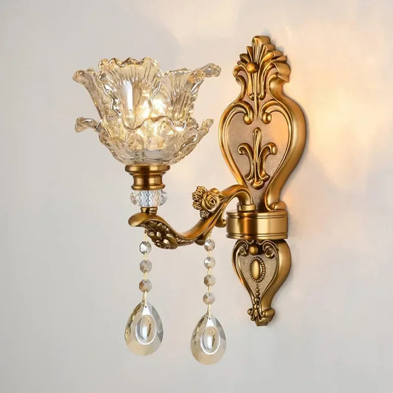 European Style Retro Crystal Glass Dual Head Wall Lamp