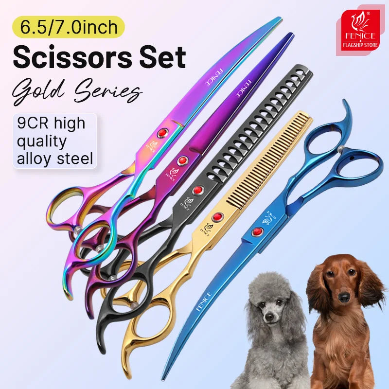 Fenice 9CR Steel Dog Grooming Scissors Shears Set 6.5 7 Inch