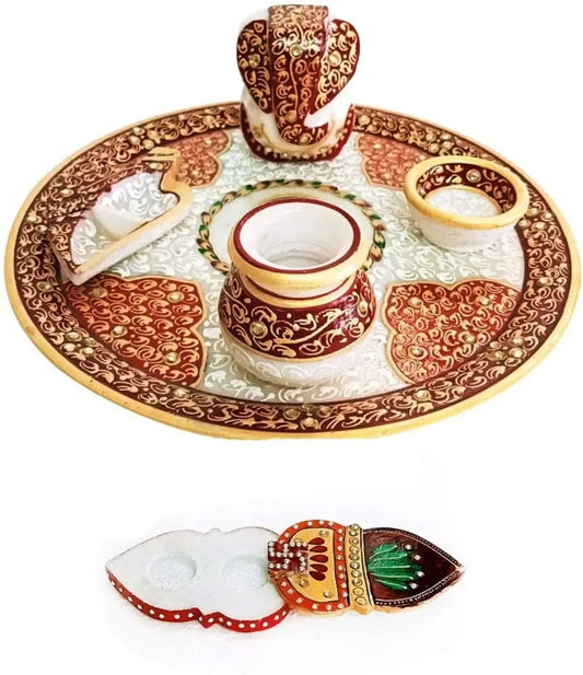 XMSJH Handicraft Kingdom Marble Pooja Thali Set