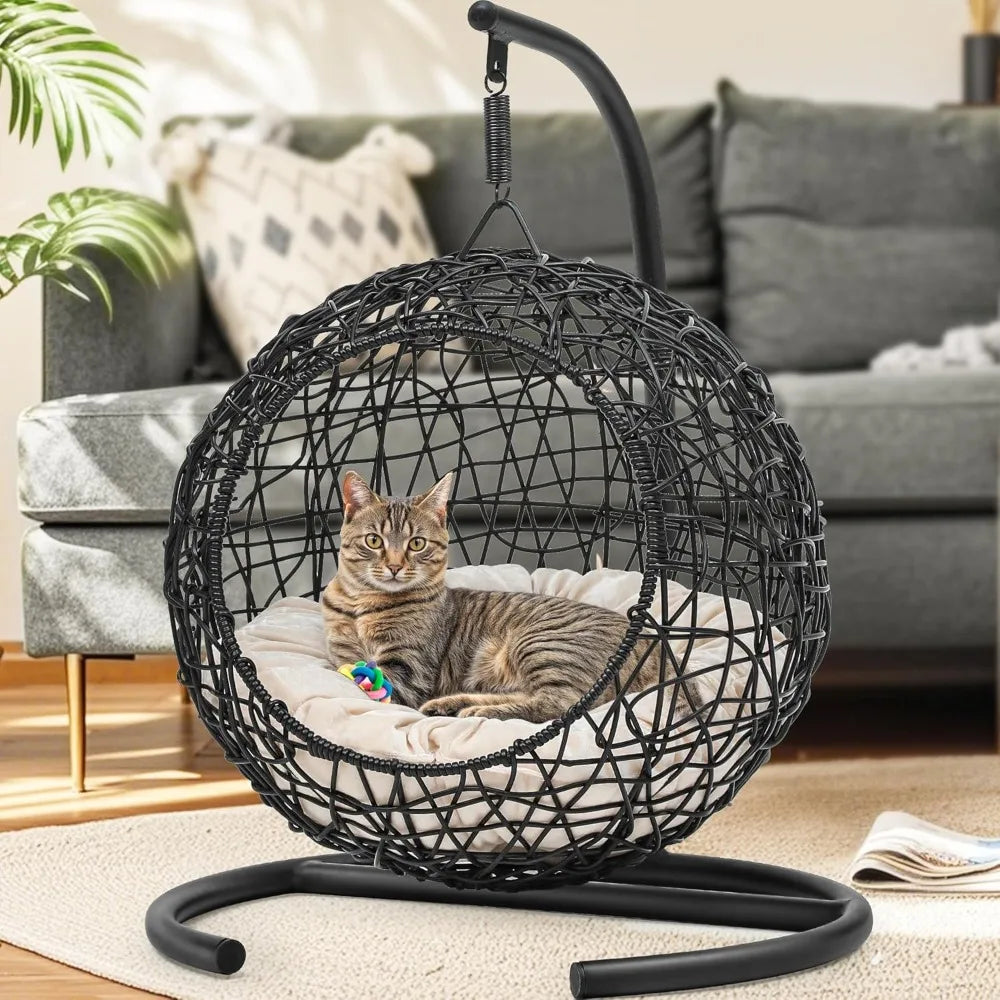 Cat Swing Bed with Stand and Cushion for Indoor Relaxation