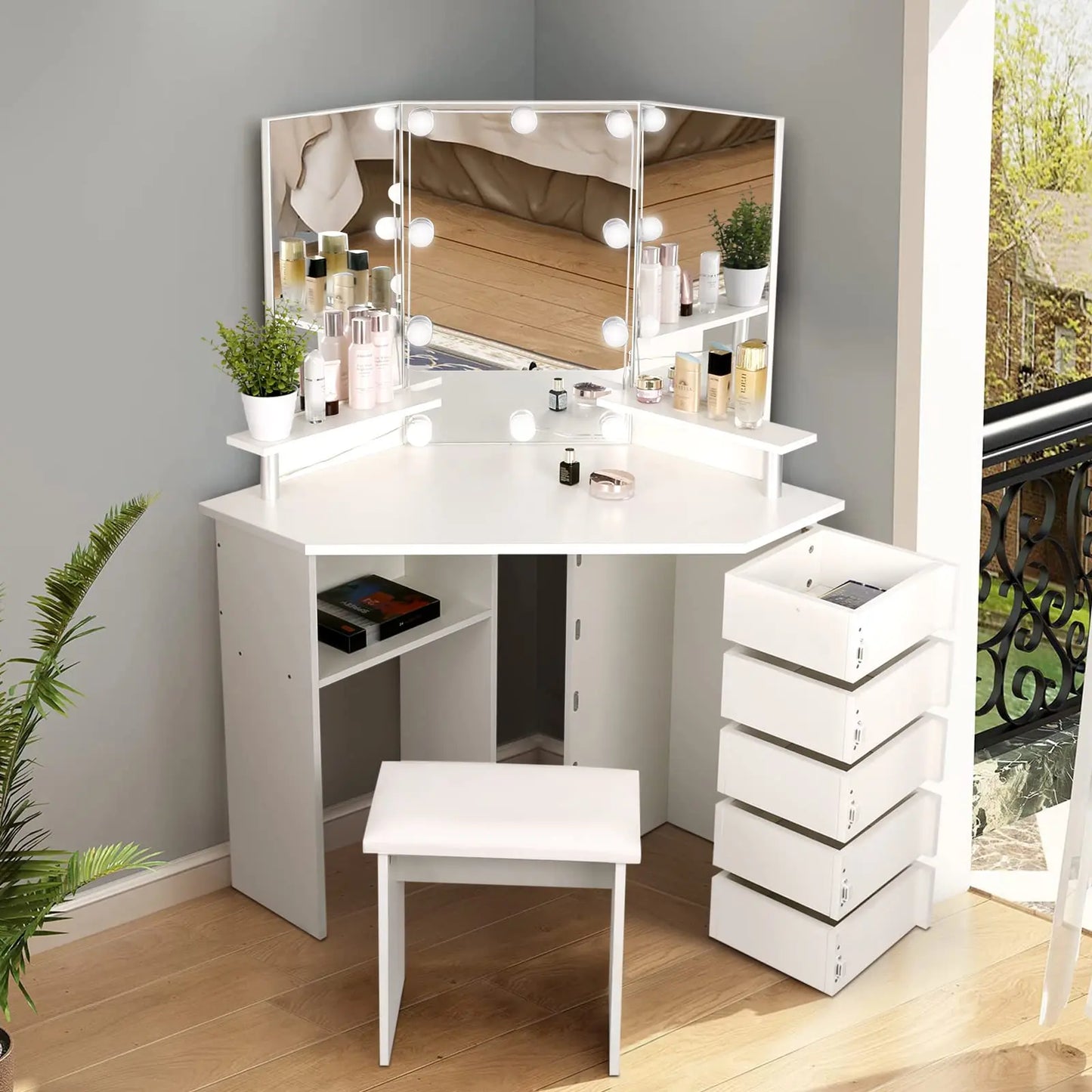 VOWNER Vanity With Lights And Mirror Makeup Table Stool