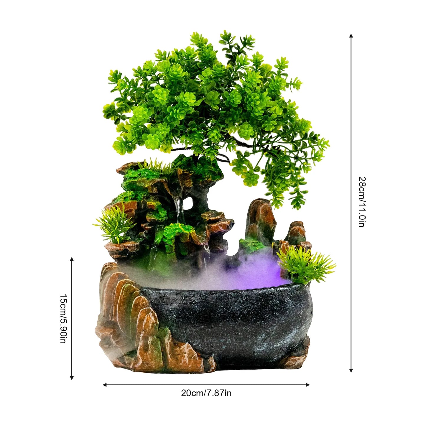 Hign Concerned Desktop Led Waterfall Fountain Resin Bonsai