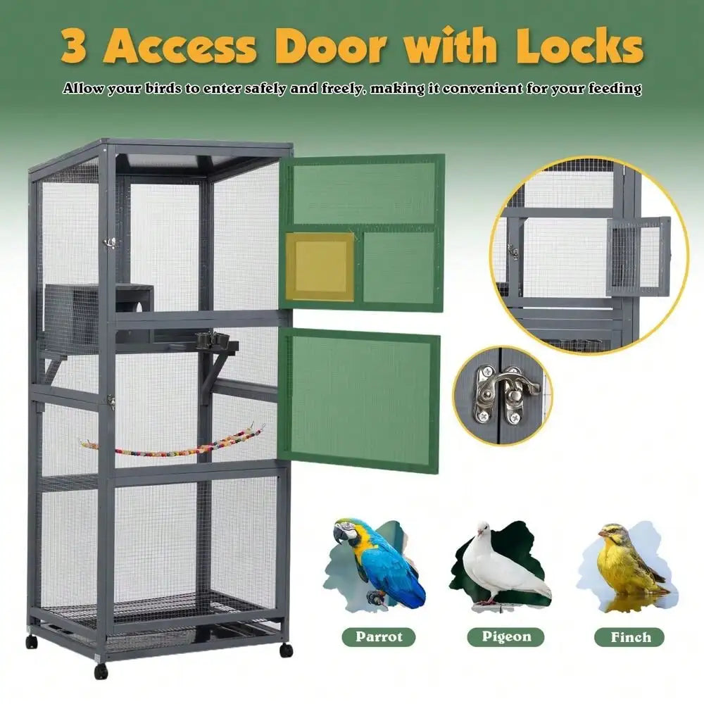 Large Wood Bird Cage – Convenient On Wheels