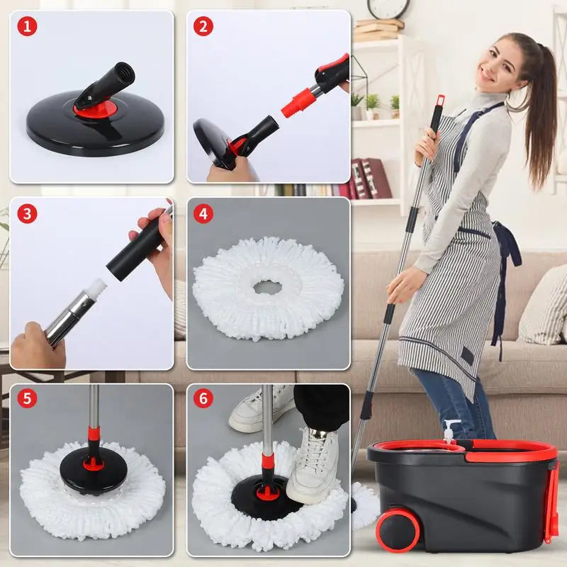 360 Degree Spinning Mop Bucket System with 3 Microfiber Heads