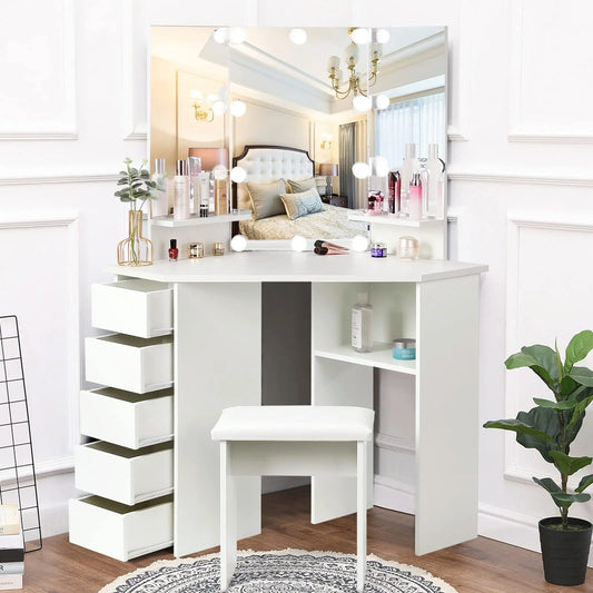 VOWNER Vanity With Lights And Mirror Makeup Table Stool