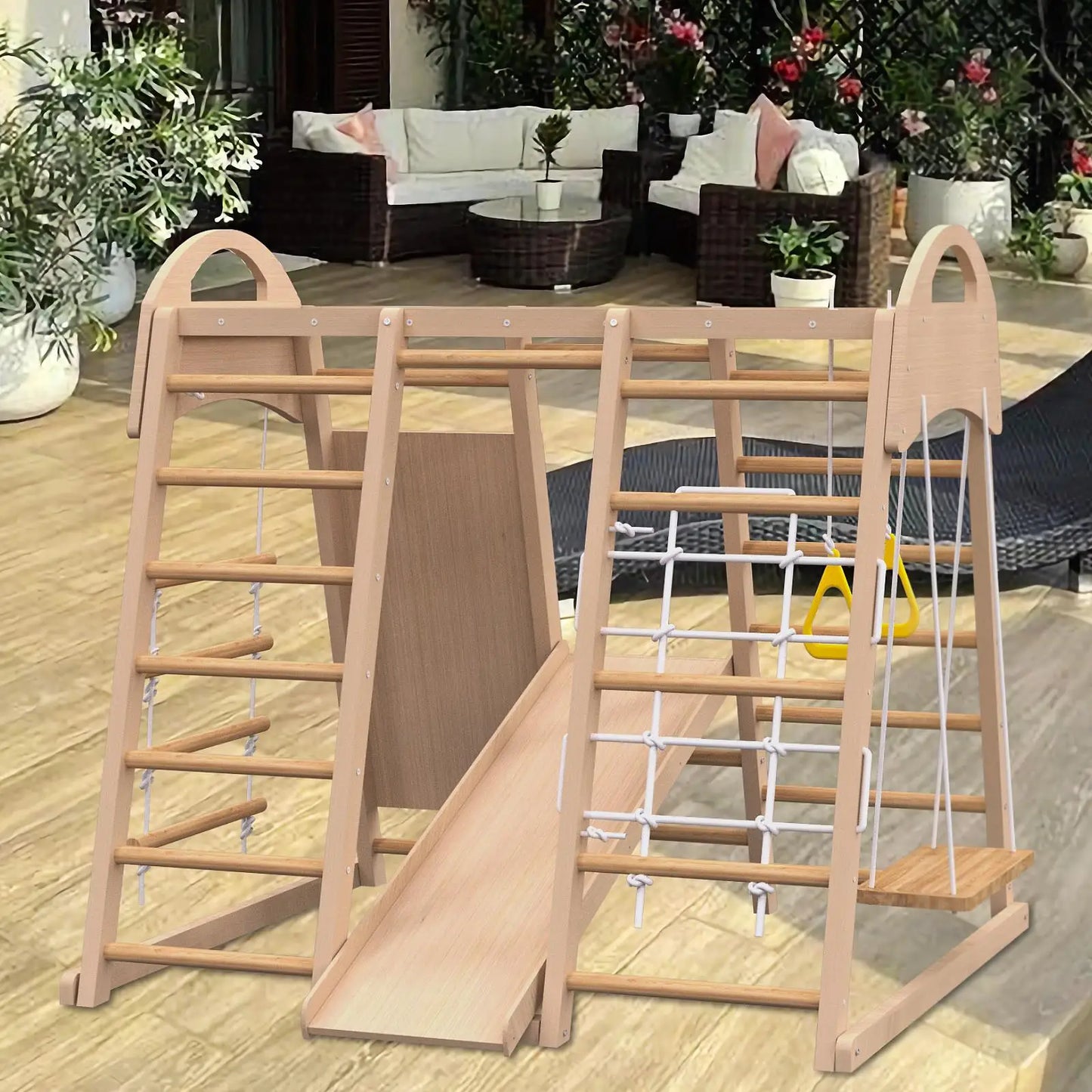 7 in 1 Indoor Wooden Jungle Gym Playset for Kids Age 2 to 6