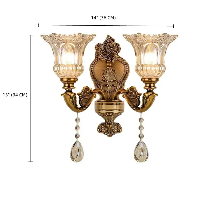 European Style Retro Crystal Glass Dual Head Wall Lamp