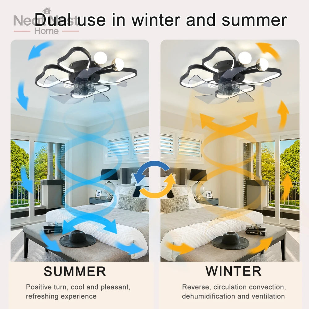Modern Black Light Ceiling Fan with Remote and Butterfly Design