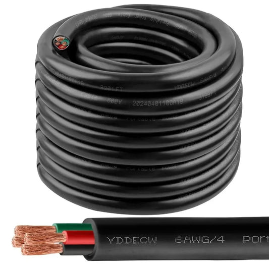 50ft 6 AWG Portable Power Cable SOOW 600V 4 Conductor