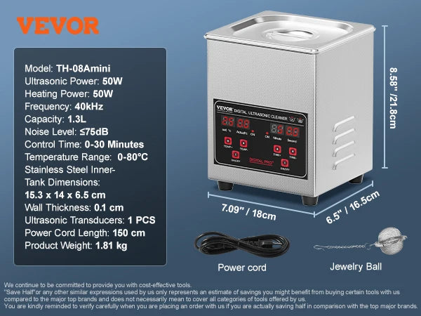 VEVOR Ultrasonic Cleaner Portable Heated Washing Machine