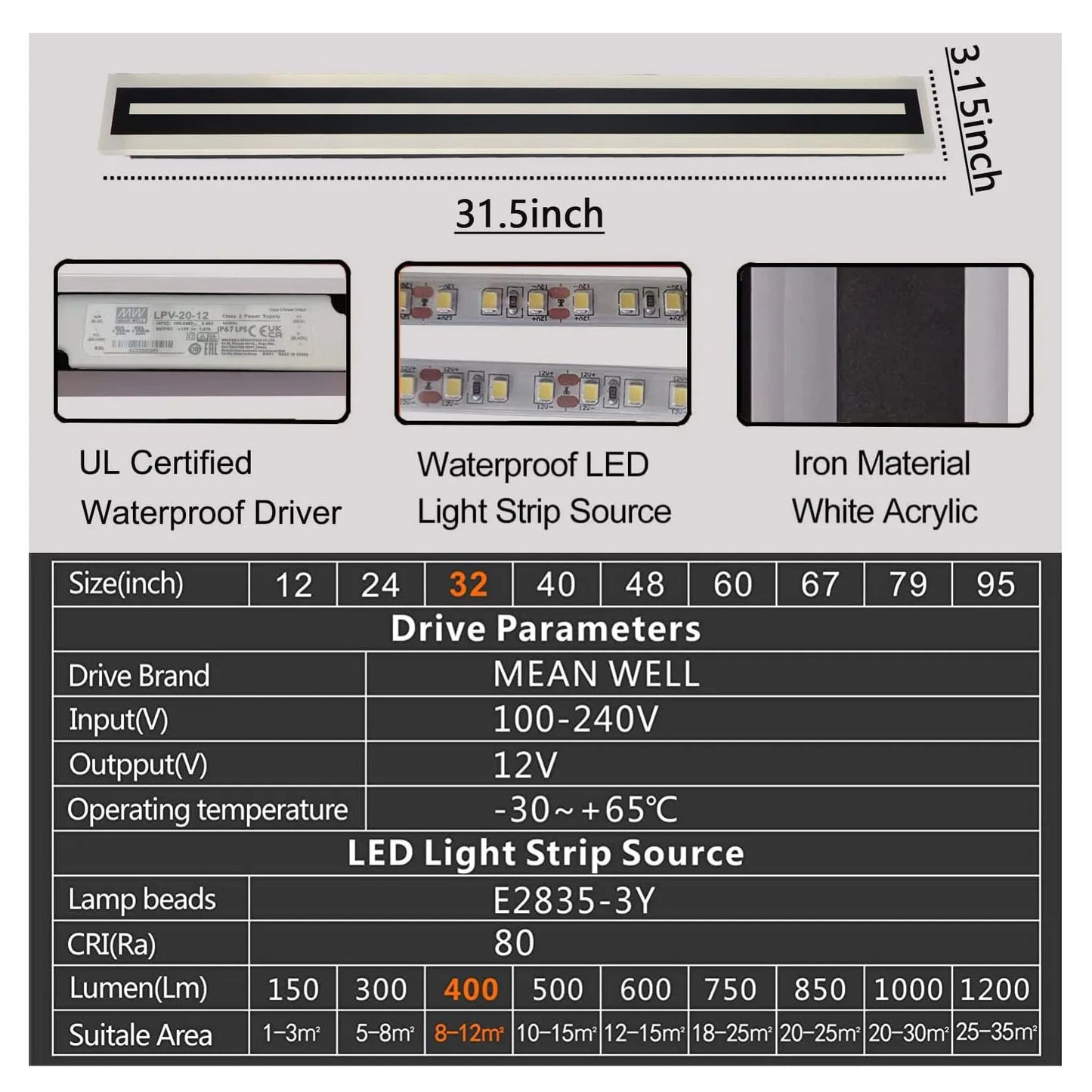 Outdoor Long Strip Modern LED Wall Light Fixture Lamps IP67