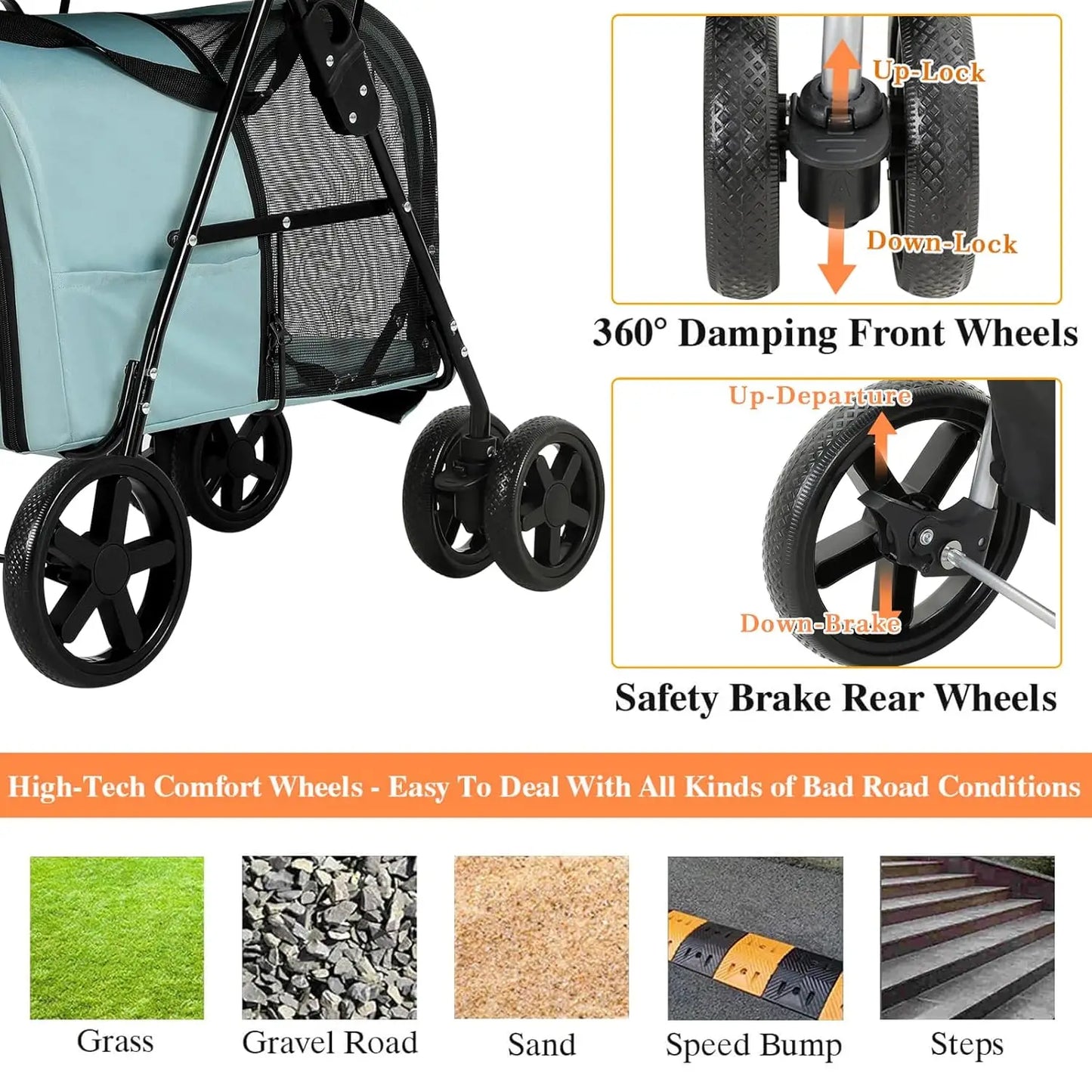 4 in 1 Double Pet Stroller for Dogs and Cats with Detachable Carriers