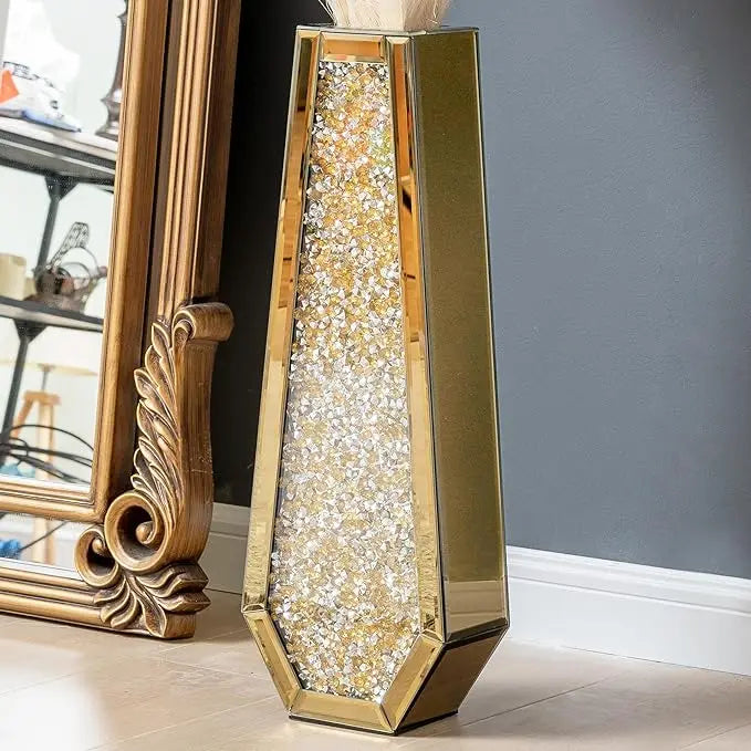 30 Inch Tall Black Crushed Diamond Floor Vase for Modern Decor