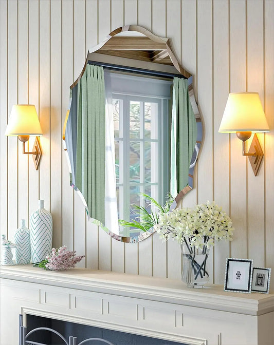 BORWAR Frameless Scalloped Wall Mirror With Beveled Edge