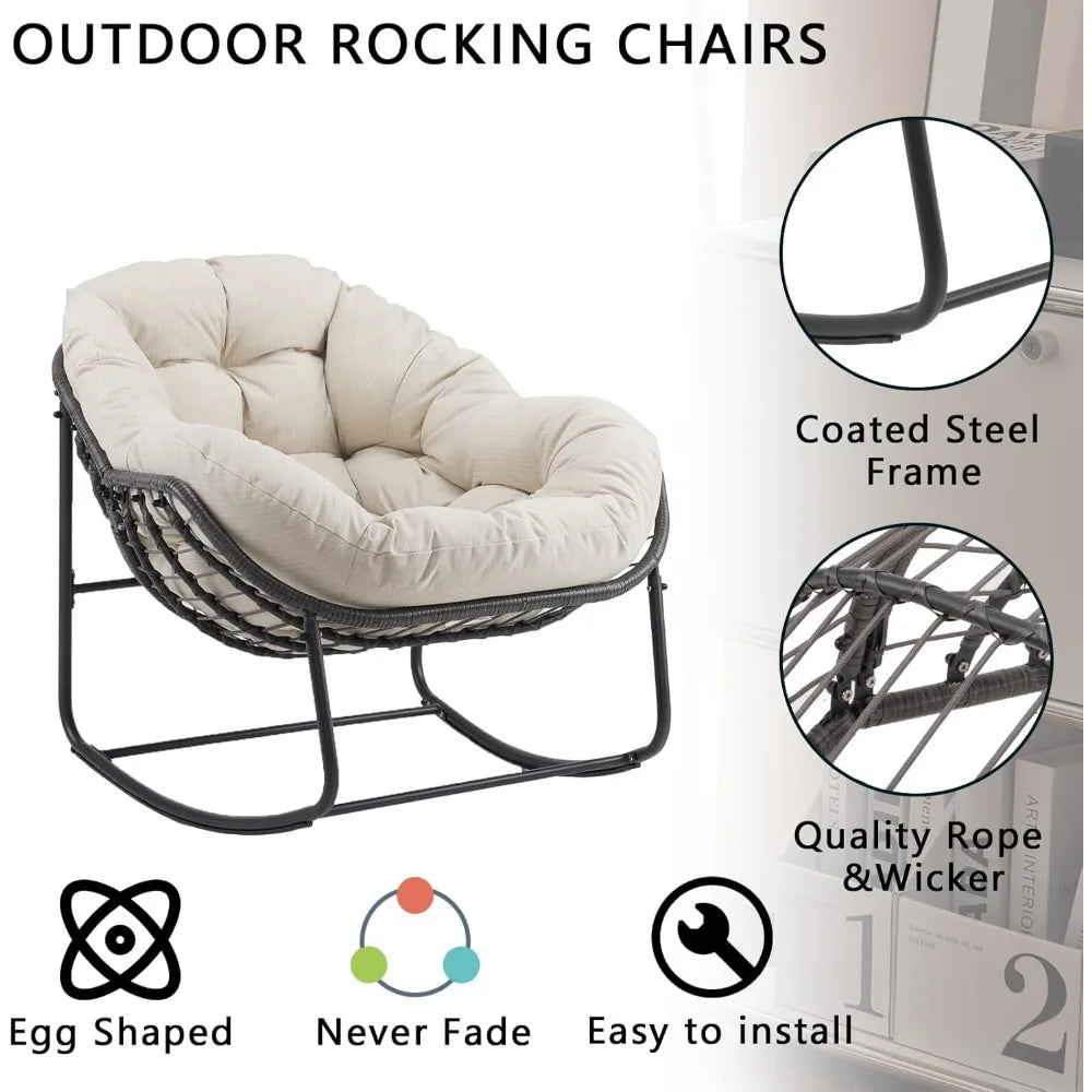 Outdoor Papasan Chair Rocking Patio Egg Chair Rattan Lounge