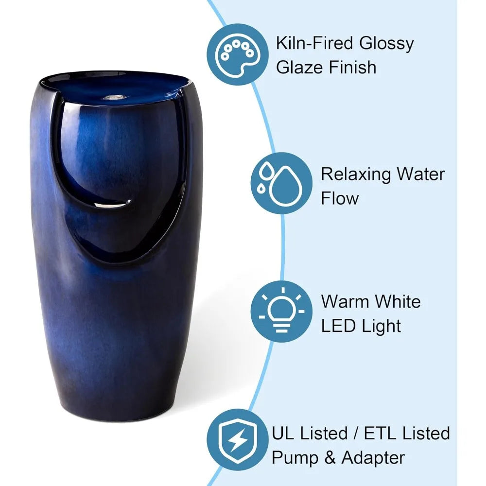 Oversized Ceramic Outdoor Water Fountain with LED Light