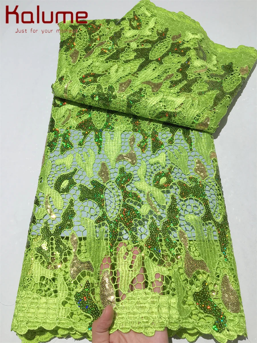Kalume High Quality African Sequins Lace Fabric for Dresses