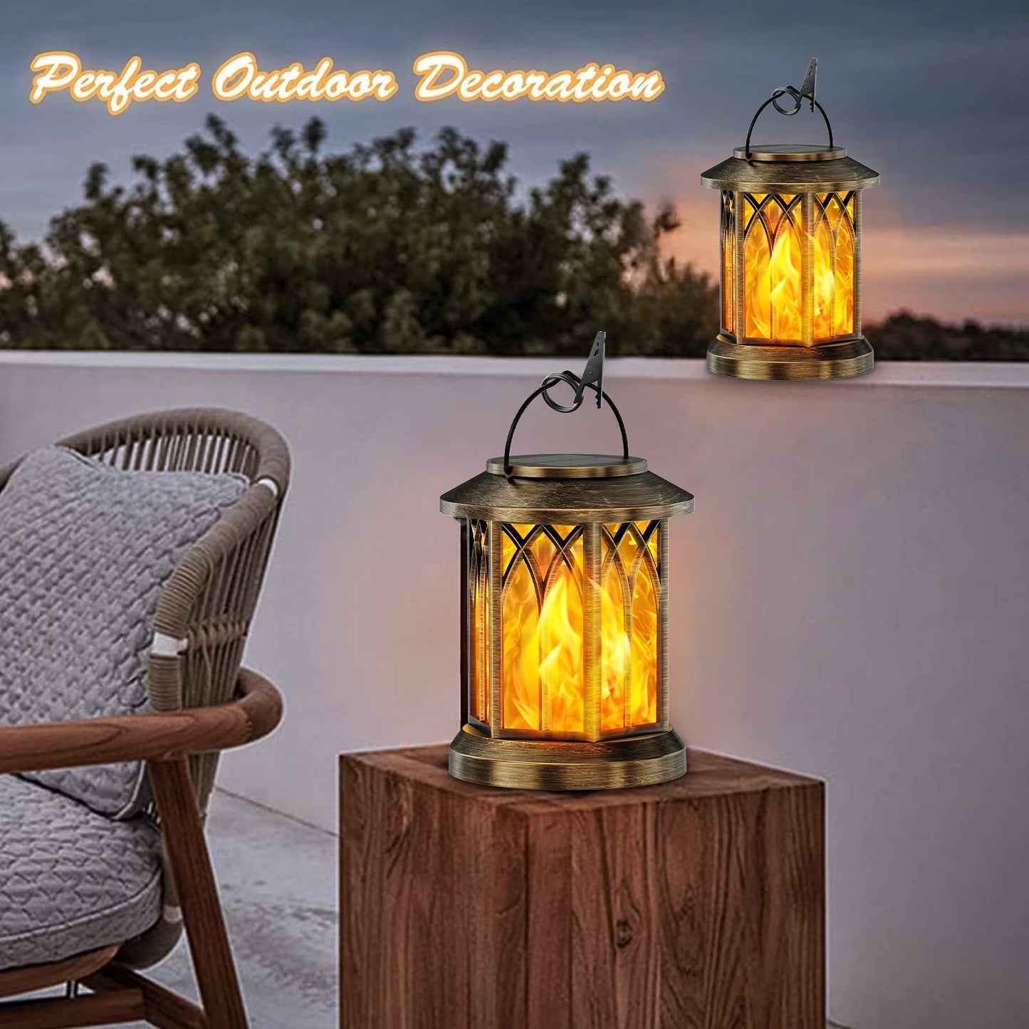 KPSTEK Solar Lanterns Flickering Flame Outdoor Lights