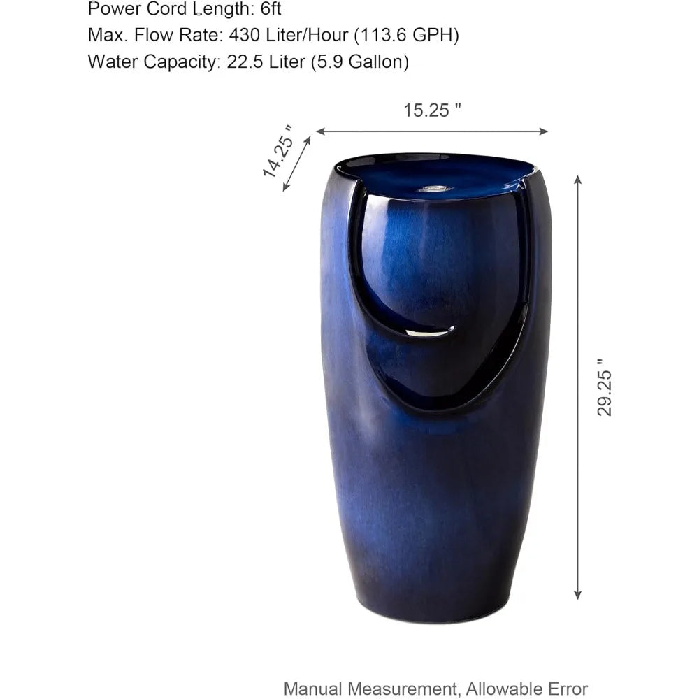 Oversized Ceramic Outdoor Water Fountain with LED Light