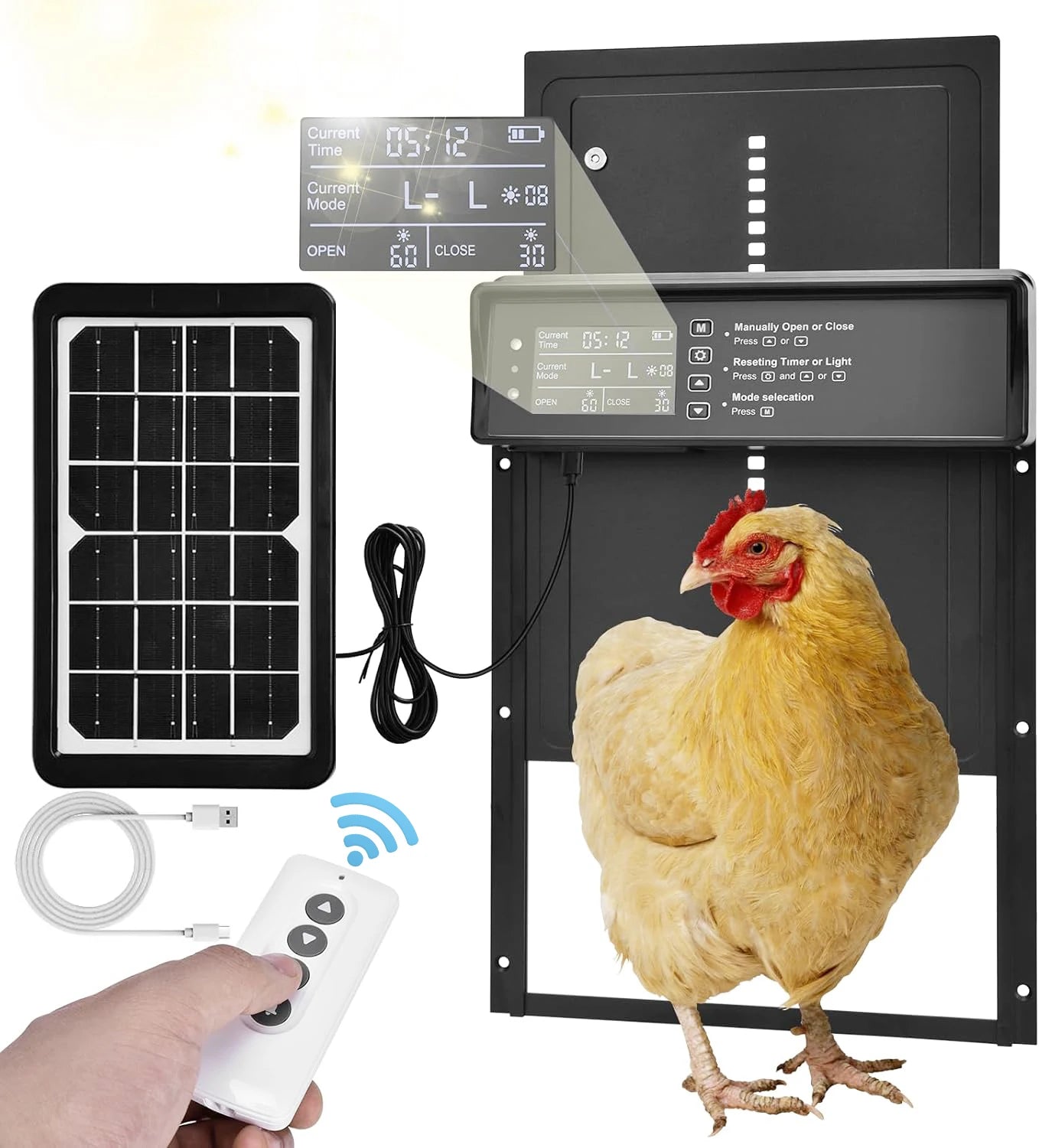 Solar Powered Automatic Chicken Coop Door with Timer and Sensor