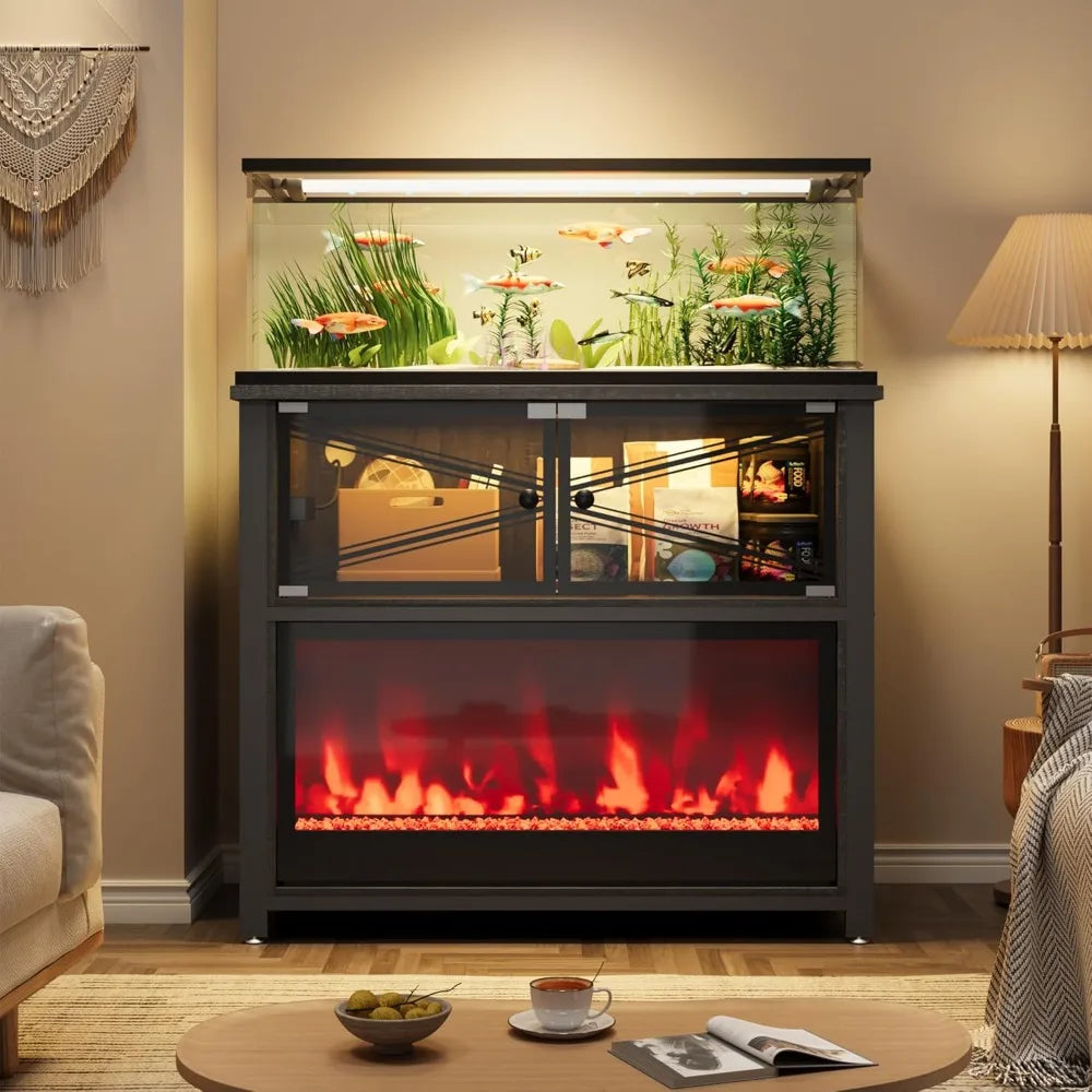 Modern 40-50 Gallon Fish Tank Stand with LED Flame Lights