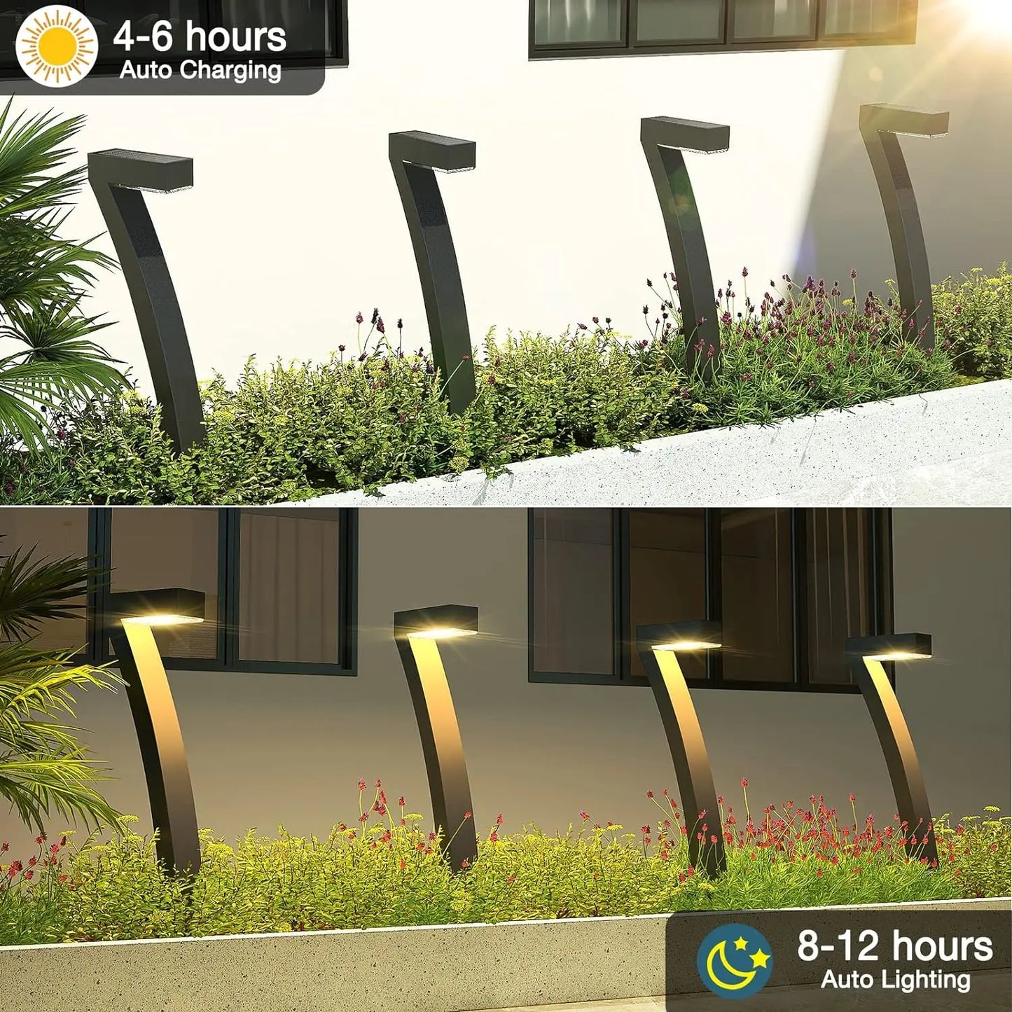 6 Pack Solar Outdoor Pathway Lights with Auto On Off Function