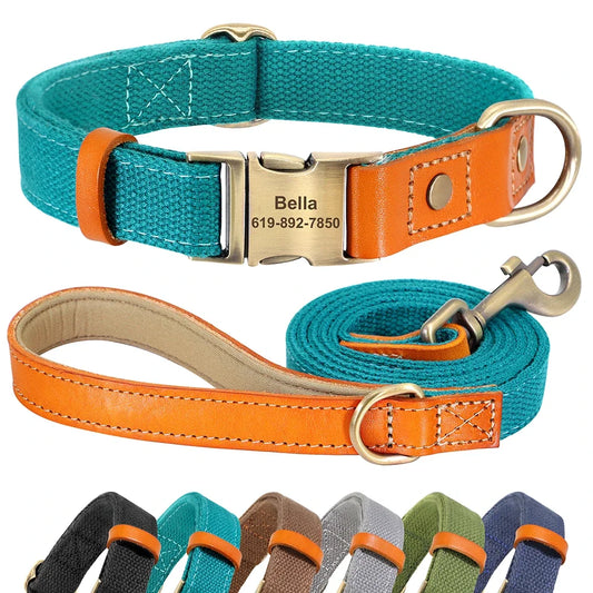 Pet Artist Nylon Custom Dog Collar Leash Set Nameplate