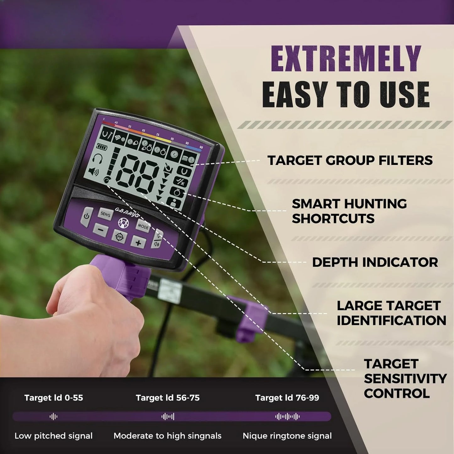 Professional Waterproof Metal Detector with Backlit LCD Display