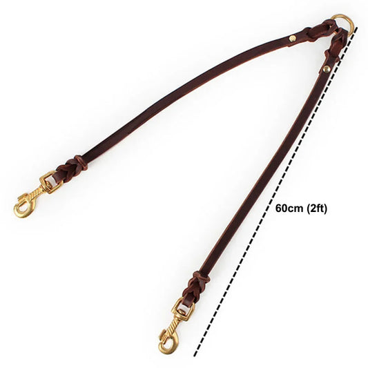 Real Leather Double Dog Leash No Tangle Dual Coupler
