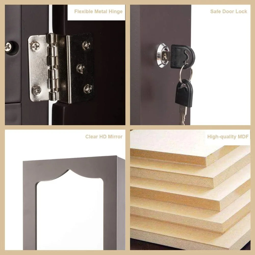 Guangbai Jewelry Cabinet Armoire Wall Mount With Lights