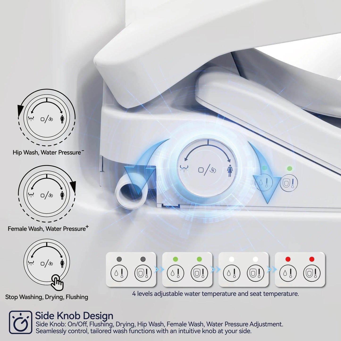 Smart Adjustable Heated Bidet Toilet Seat with Auto Features