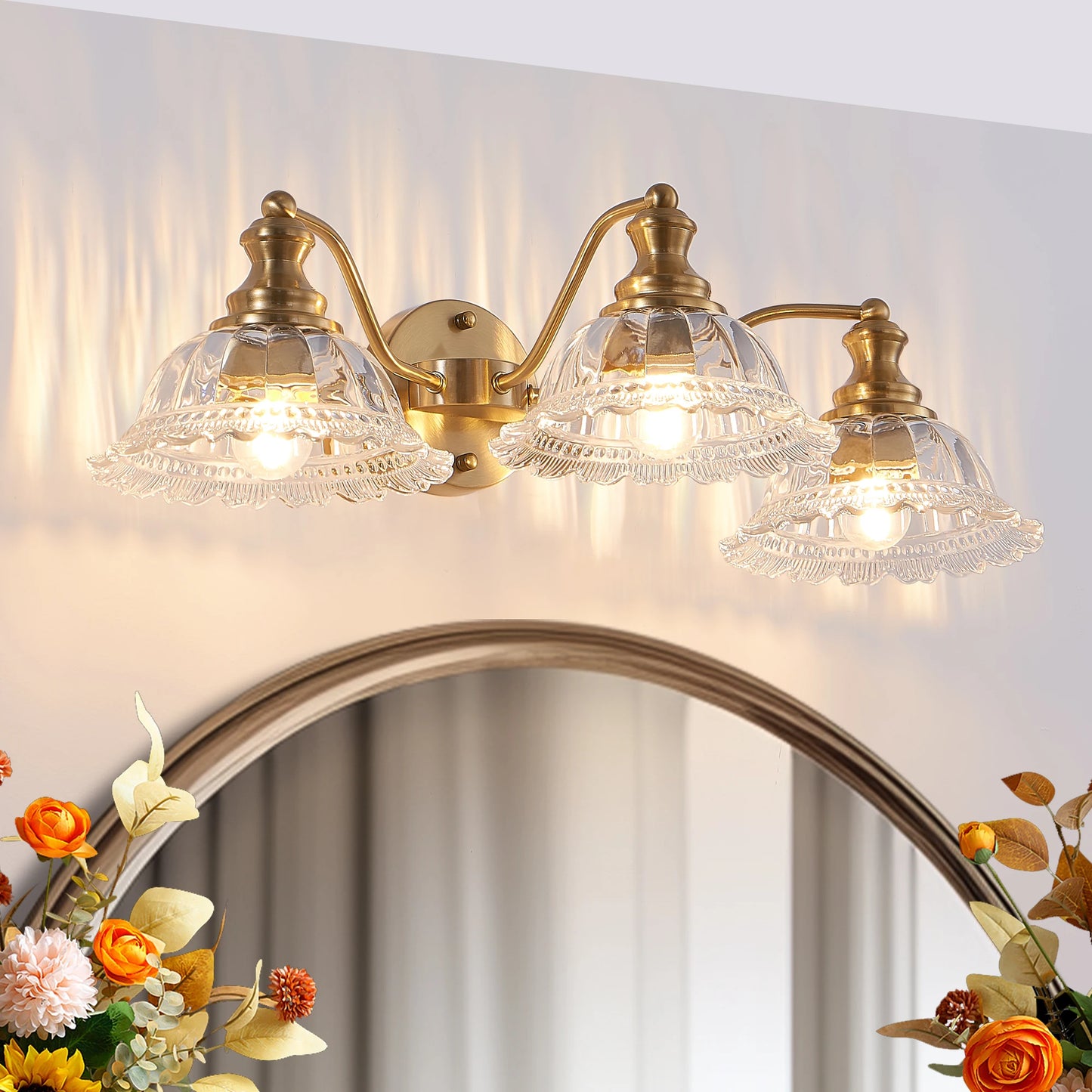 ARLGSITE Vintage 3 Light Vanity Wall Sconce Iron Glass
