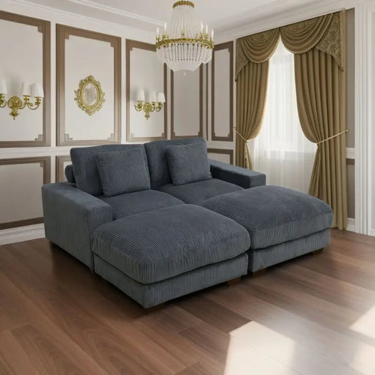Dark Grey Corduroy Sofa – Durable High-Density Sponge
