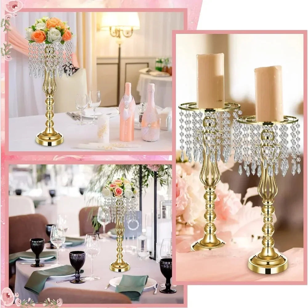 16 Pcs Wedding Centerpieces with Chandelier Crystal Tall Flower Vases for Party Home Decoration