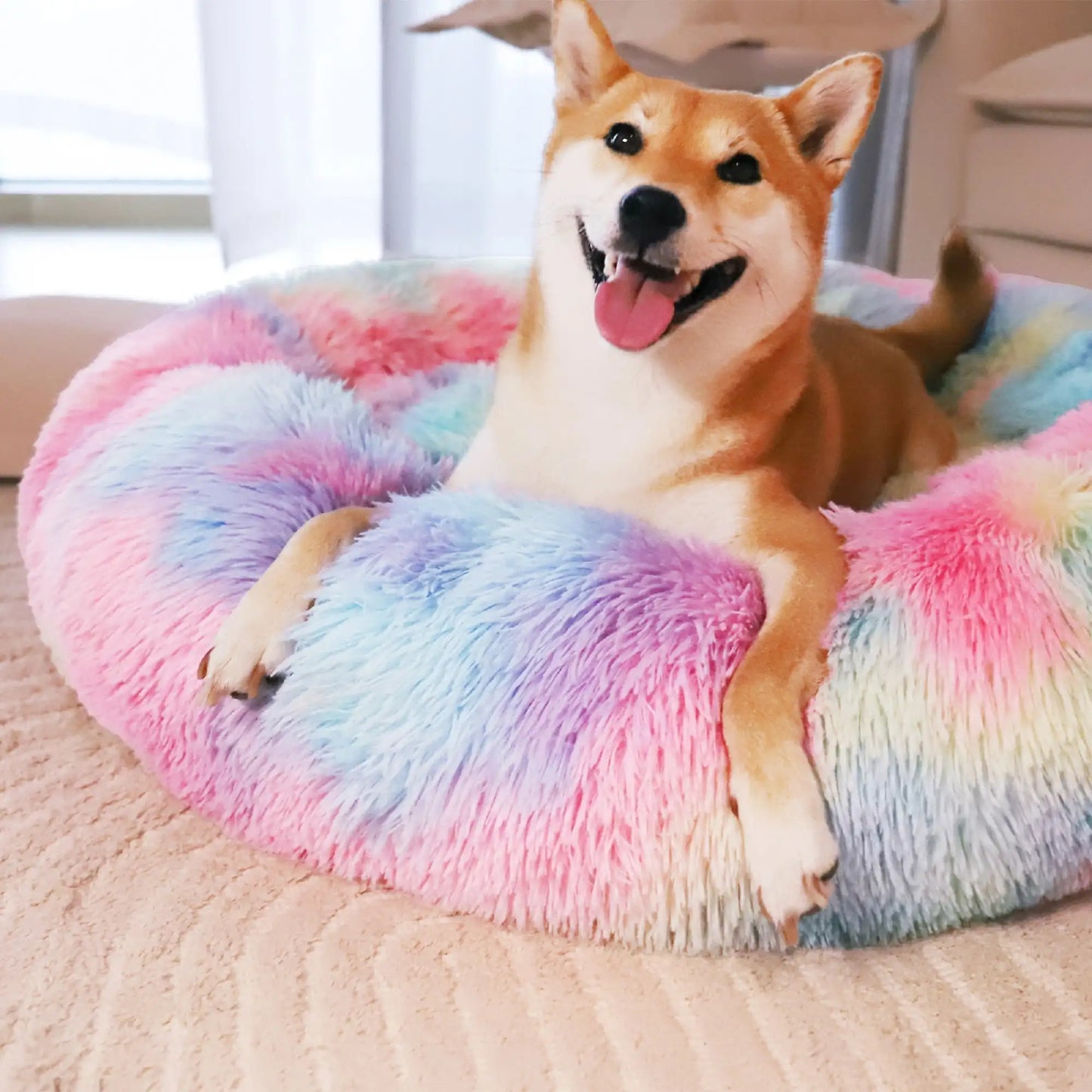 XMSJH Calming Donut Dog Bed Anti Anxiety Plush Cozy
