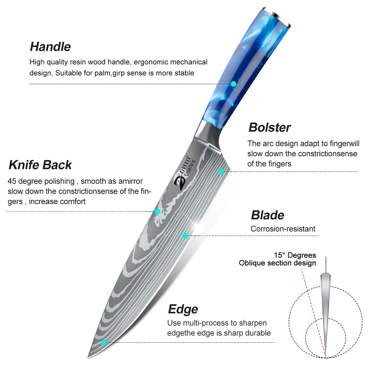 8 Piece Chef Knife Set with Utility Boning Cleaver and Santoku
