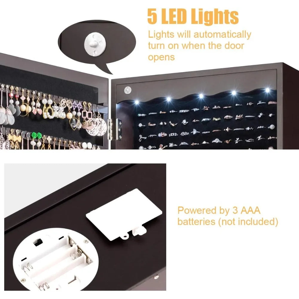 Guangbai Jewelry Cabinet Armoire Wall Mount With Lights