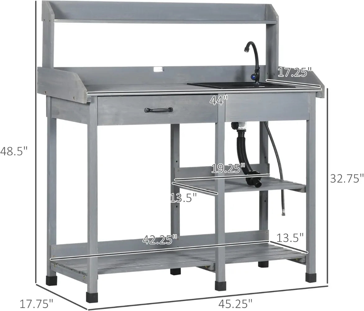 Wooden Outdoor Potting Bench Table with Removable Sink