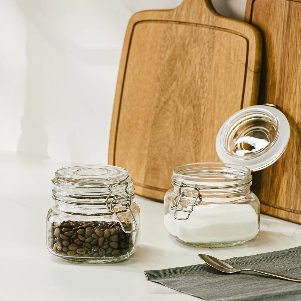 2 Pack 17 Ounce Airtight Glass Storage Jars for Kitchen Use