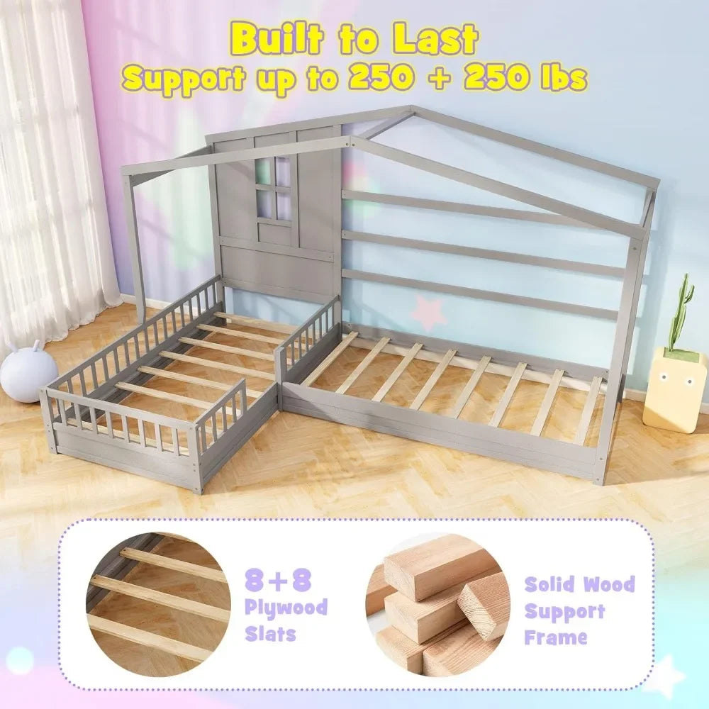 ZHUXIANG Shaped Twin Kids Bed Wooden House Platform Bed