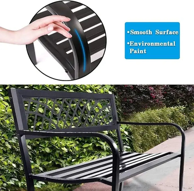 XMSJ Outdoor Bench Iron Steel Frame Mesh Backrest Armrests