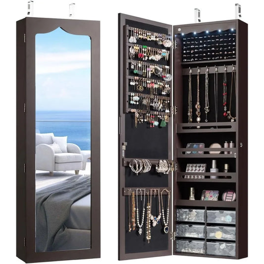 Guangbai Jewelry Cabinet Armoire Wall Mount With Lights
