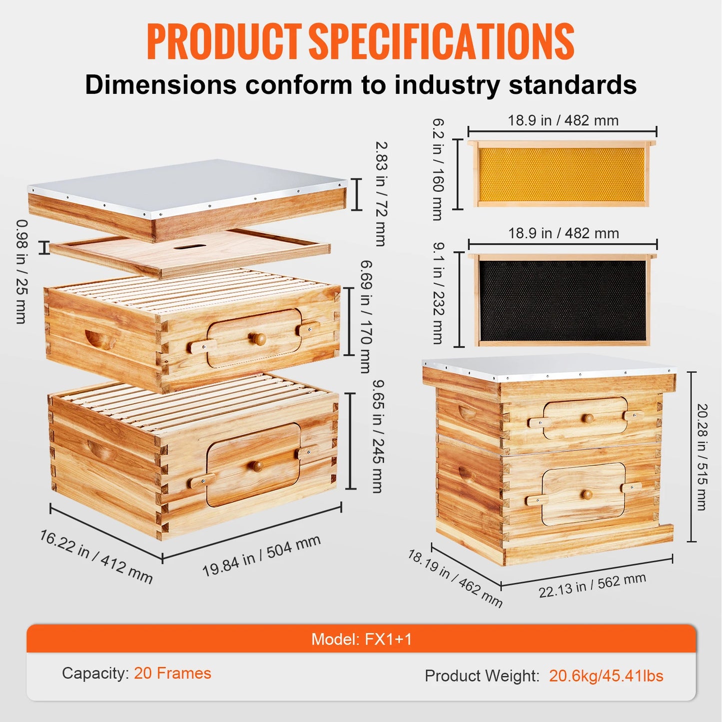 SucceBuy Natural Cedar Langstroth Beehive Deep Box Kit